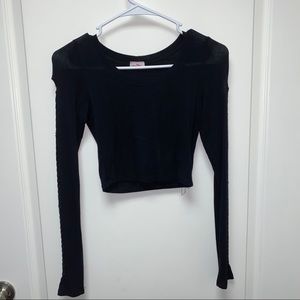 Long Sleeve Crop Top with Threaded Sleeves